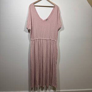 June + Vie Pink Short Sleeve Cotton Maxi Dress Women's 2X (26/28) Comfy Pull On